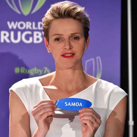 Exclusif - La princesse Charlene de Monaco lors du tirage au sort, le 23 mai à l'hôtel Hermitage de Monte-Carlo, des tournois de repêchage de rugby à 7 Monaco Sevens et Dublin Sevens pour les Jeux olympiques de Rio de Janeiro. © Bruno Bebert/BestImage