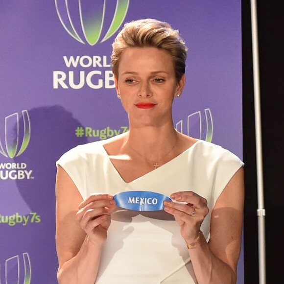 Exclusif - La princesse Charlene de Monaco lors du tirage au sort, le 23 mai à l'hôtel Hermitage de Monte-Carlo, des tournois de repêchage de rugby à 7 Monaco Sevens et Dublin Sevens pour les Jeux olympiques de Rio de Janeiro. © Bruno Bebert/BestImage