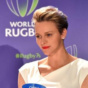 Exclusif - La princesse Charlene de Monaco lors du tirage au sort, le 23 mai à l'hôtel Hermitage de Monte-Carlo, des tournois de repêchage de rugby à 7 Monaco Sevens et Dublin Sevens pour les Jeux olympiques de Rio de Janeiro. © Bruno Bebert/BestImage