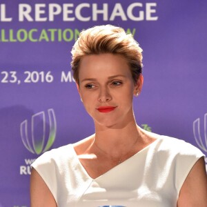 Exclusif - La princesse Charlene de Monaco lors du tirage au sort, le 23 mai à l'hôtel Hermitage de Monte-Carlo, des tournois de repêchage de rugby à 7 Monaco Sevens et Dublin Sevens pour les Jeux olympiques de Rio de Janeiro. © Bruno Bebert/BestImage