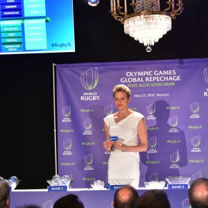 Exclusif - La princesse Charlene de Monaco lors du tirage au sort, le 23 mai à l'hôtel Hermitage de Monte-Carlo, des tournois de repêchage de rugby à 7 Monaco Sevens et Dublin Sevens pour les Jeux olympiques de Rio de Janeiro. © Bruno Bebert/BestImage