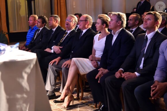 Exclusif - Le prince Albert II de Monaco et la princesse Charlene ont participé au tirage au sort, le 23 mai à l'hôtel Hermitage de Monte-Carlo, des tournois de repêchage de rugby à 7 Monaco Sevens et Dublin Sevens pour les Jeux olympiques de Rio de Janeiro. © Bruno Bebert/BestImage