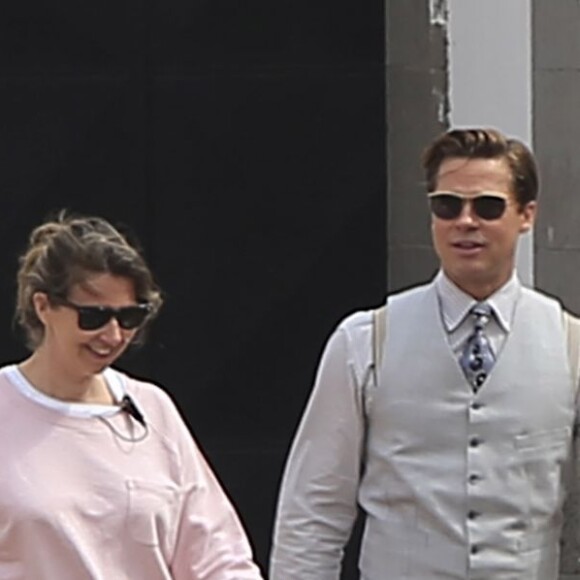 Brad Pitt (qui donne la réplique dans le film à Marion Cotillard) sur le tournage de "Allied" à Las Palmas, Espagne, le 21 mai 2016.