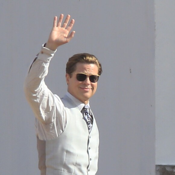 Brad Pitt (qui donne la réplique dans le film à Marion Cotillard) sur le tournage de "Allied" à Las Palmas, Espagne, le 21 mai 2016.