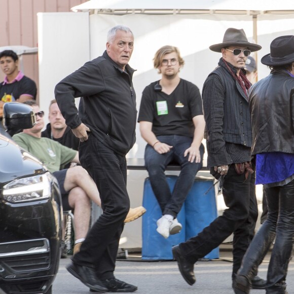 Johnny Depp se rendant au parc d'attractions "Gröna Lund" où il va donner un concert avec les Hollywood Vampires à Stockholm en Suède le 30 mai 2016.
