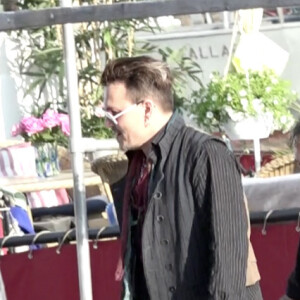 Johnny Depp se rendant au parc d'attractions "Gröna Lund" où il va donner un concert avec les Hollywood Vampires à Stockholm en Suède le 30 mai 2016.