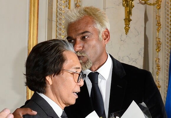 Kenzo Takada et Satya Oblette (Satya Oblet) - Cérémonie de remise des insignes de Chevalier de la Légion d'Honneur à Kenzo Takada par Laurent Fabius (président du Conseil constitutionnel) au Conseil constitutionnel à Paris, le 2 juin 2016. © Coadic Guirec/Bestimage