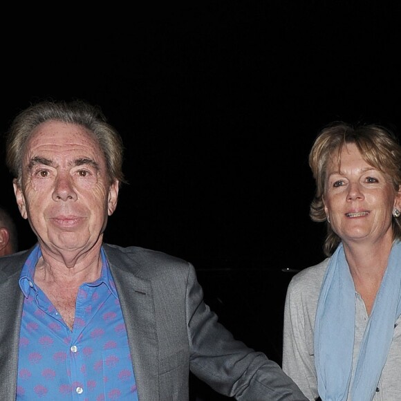 Andrew Lloyd Webber et sa femme Madeleine Gurdon lors d'une soirée organisée chez Jimmy Carr à Londres, le 6 juin 2016.
