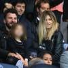 Michaël Youn, sa compagne Isabelle Funaro et leur fille Seven, Sébastien Grosjean et Richard Gasquet au match de football PSG-Nantes (4 à 0) au Parc des Princes le 14 mai 2016