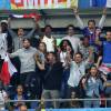 M. Pokora, Brahim Asloum et sa compagne Clothilde de Bernardi, Arnaud Ducret, Renaud Lavillenie, Camille Cerf, Laury Thilleman et Juan Arbelaez au match d'ouverture de l'Euro 2016, France-Roumanie au Stade de France, le 10 juin 2016. © Cyril Moreau/Bestimage