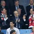 Manuel Valls, Noël Le Graët et François Hollande lors du match d'ouverture de l'Euro 2016, France-Roumanie au Stade de France, le 10 juin 2016. © Cyril Moreau/Bestimage