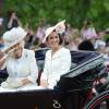 Kate Middleton, duchesse de Cambridge, et Camilla Parker Bowles au cours de la procession sur le Mall lors de la parade Trooping the Colour, le 11 juin 2016 à Londres, en l'honneur du 90e anniversaire de la reine Elizabeth II.