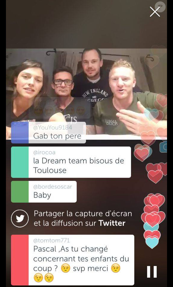 Gabriel dévoile le visage de son compagnon Xavier sur Periscope. Juin 2016.