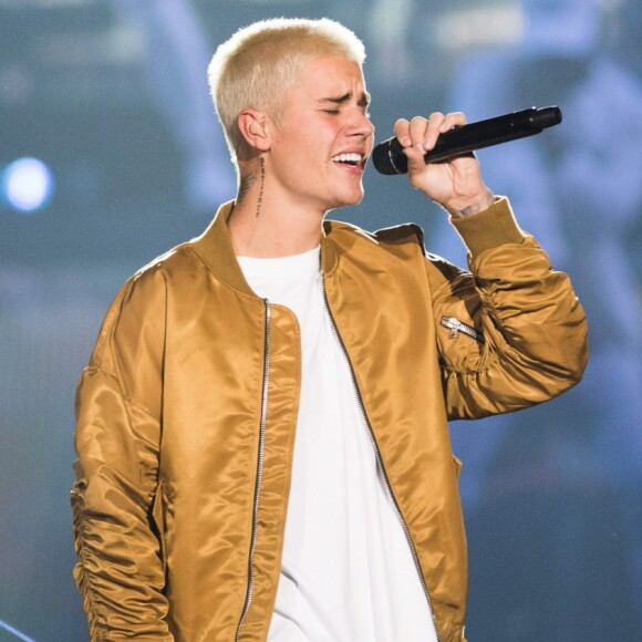 Justin Bieber en concert à Calgary lors de sa tournée "Purpose World Tour", le 13 juin 2016.