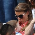 Coleen Rooney (femme de Wayne Rooney) et son fils Klay Rooney - Match Angleterre - Pays de Galles au Stade Bollaert à Lens, le 16 juin 2016. © Cyril Moreau/Bestimage