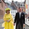 Princesse Sybille & prince Guillaume de Luxembourg - Mariage de la princesse Alix de Ligne et Guillaume de Dampierre, en l'église Saint-Pierre à Beloeil, en Belgique. Le 18 juin 2016