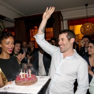 Exclusif - Sonia Rolland et son compagnon Jalil Lespert - L'acteur et réalisateur Jalil Lespert fête ses 40 ans au restaurant l'Oiseau à Paris le 3 juin 2016. © Cyril Moreau/Bestimage