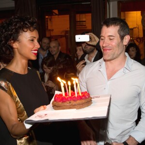 Exclusif - Sonia Rolland et son compagnon Jalil Lespert - L'acteur et réalisateur Jalil Lespert fête ses 40 ans au restaurant l'Oiseau à Paris le 3 juin 2016. © Cyril Moreau/Bestimage