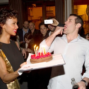 Exclusif - Sonia Rolland et son compagnon Jalil Lespert - L'acteur et réalisateur Jalil Lespert fête ses 40 ans au restaurant l'Oiseau à Paris le 3 juin 2016. © Cyril Moreau/Bestimage