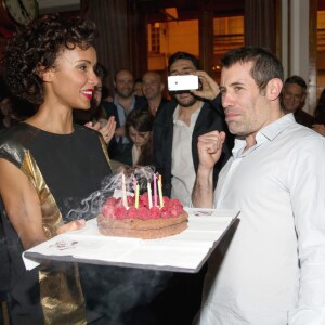 Exclusif - Sonia Rolland et son compagnon Jalil Lespert - L'acteur et réalisateur Jalil Lespert fête ses 40 ans au restaurant l'Oiseau à Paris le 3 juin 2016. © Cyril Moreau/Bestimage