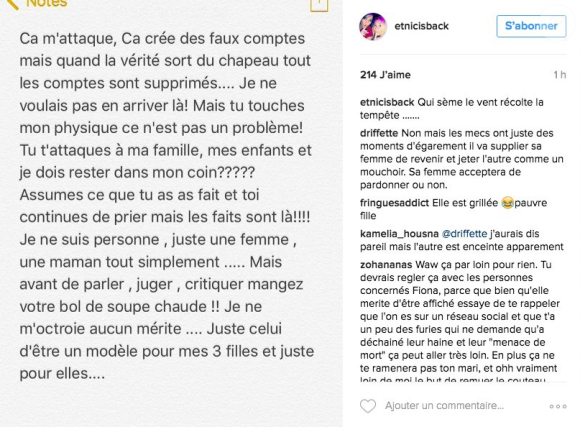 Capture d'écran du compte public Instagram de Fiona Cabaye