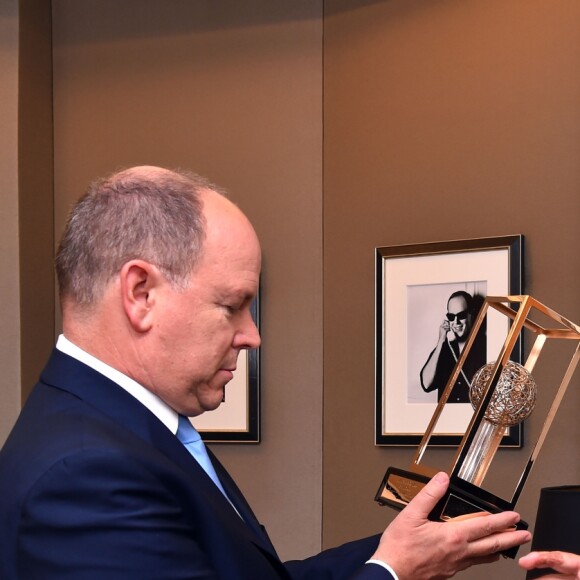 Exclusif - Le Prince Albert II de Monaco, à gauche, et Fabrice Pastor à la présentation par la maison Cartier du Trophée Fabrice Pastor du Monte-Carlo Padel Master à Monaco le 1er juillet 2016. © Bruno Bébert / Bestimage