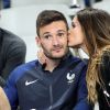Hugo Lloris et sa femme Marine - Les joueurs retrouvent leur famille dans les tribunes à la fin du match de quart de finale de l'UEFA Euro 2016 France-Islande au Stade de France à Saint-Denis le 3 juillet 2016. © Cyril Moreau / Bestimage