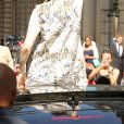 Céline Dion quitte son hôtel le Royal Monceau à Paris le 7 juillet 2016.