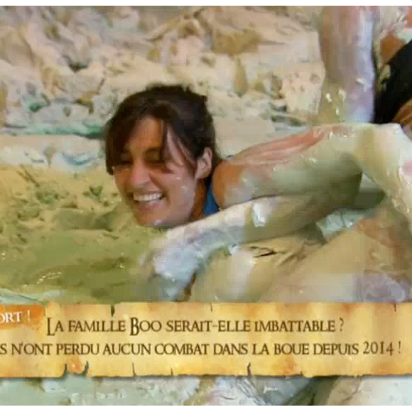Laetitia Milot pleine de boue dans "Fort Boyard" (France 2), le samedi 10 juillet 2016.