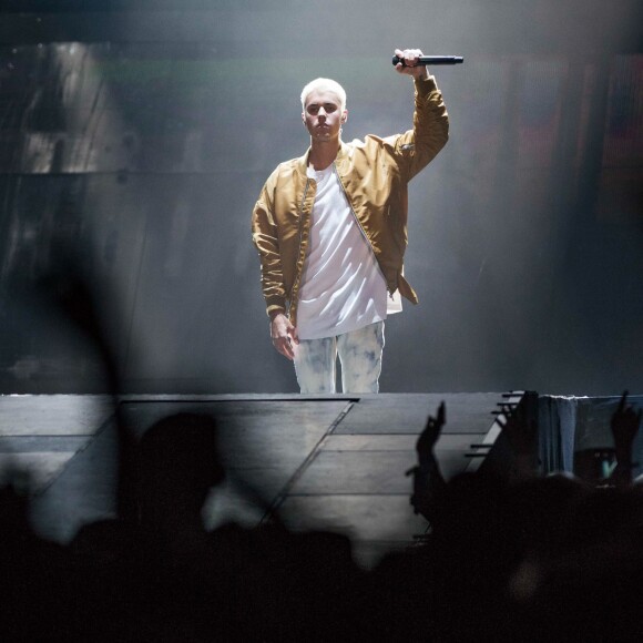 Justin Bieber en concert à Calgary lors de sa tournée "Purpose World Tour", le 13 juin 2016.