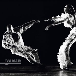 Kanye West et Joan Smalls figurent sur la nouvelle campagne publicitaire de Balmain. Photo par Steven Klein.