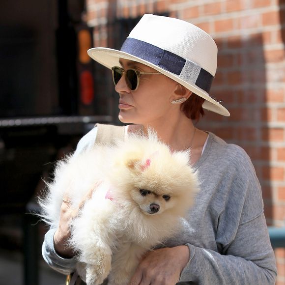 Sharon et Ozzy Osbourne à la sortie d'un centre médical avec leur petit chien à Beverly Hills. Sharon et Ozzy se séparent après 33 ans de mariage. Sharon a remplacé son alliance avec une jolie bague fantaisie alors que Ozzy porte toujours la sienne.. Le 20 mai 2016
