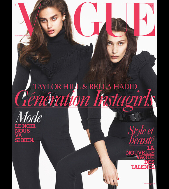 Taylor Hill et Bella Hadid en couverture du magazine Vogue Paris. Numéro de septembre 2016. Photo par Mert et Marcus.