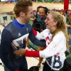 Laura Trott folle de joie pour son fiancé Jason Kenny après sa victoire en keirin le 16 août 2016 aux Jeux olympiques de Rio de Janeiro, sa troisième médaille d'or de ces JO et sa sixième au total. © Andrew P. Scott-USA Today Sports/DDP USA/ABACAPRESS.COM