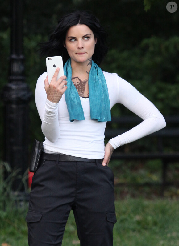 Jaimie Alexander sur le tournage de la saison 2 de la série 'Blindspot' à New York City, New York, Etats-Unis, le 9 août 2016.