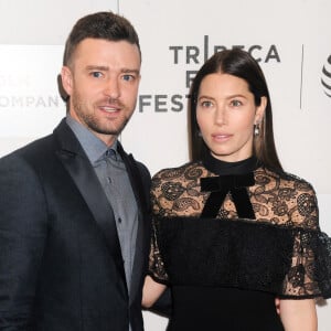 Justin Timberlake et sa femme Jessica Biel lors de la première "The Devil and the Deep Blue Sea" pendant le Festival du Film de TriBeCa 2016 au John Zuccotti Theater à New York, le 14 avril 2016.