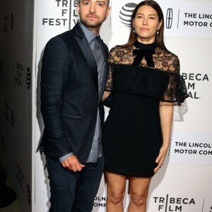 Justin Timberlake et sa femme Jessica Biel lors de la première "The Devil and the Deep Blue Sea" pendant le Festival du Film de TriBeCa 2016 au John Zuccotti Theater à New York, le 14 avril 2016.