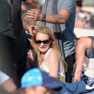 Lindsay Lohan et Dennis Papageorgiou, propriétaire du Rakkan Mykonos en Grèce, le 28 août 2016