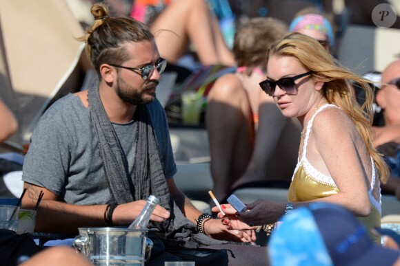 Lindsay Lohan et Dennis Papageorgiou, propriétaire du Rakkan Mykonos en Grèce, le 28 août 2016
