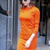 Victoria Beckham porte une robe très flashy à la sortie de son hôtel à New York le 12 septembre 2016.