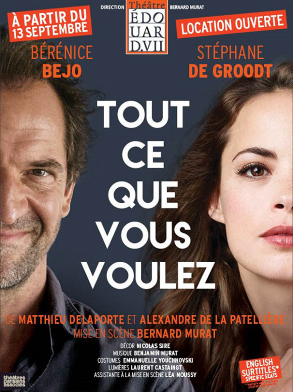 La pièce Tout ce que vous voulez, au théâtre Edouard VII à Paris, avec Bérénice Bejo et Stéphane De Groodt