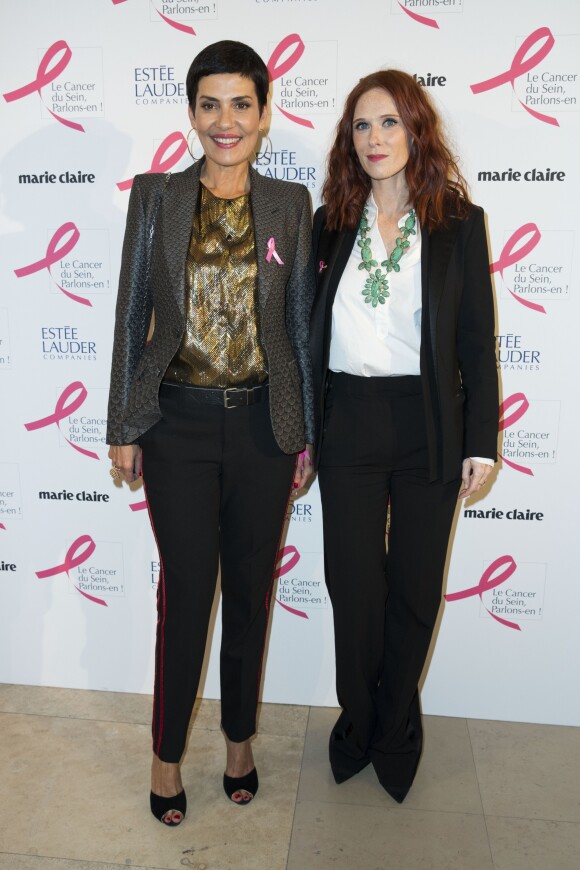 Cristina Córdula et Audrey Fleurot à la soirée de lancement "Octobre Rose" pour soutenir l'association contre le cancer du sein et remise du prix Estée Lauder au Café de l'Homme à Paris. Le 26 septembre 2016 © Olivier Borde