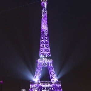 Illustration de la Tour Eiffel en rose - Personnalités à la soirée de lancement "Octobre Rose" pour soutenir l'association contre le cancer du sein et remise du prix Estée Lauder au Café de l'Homme à Paris. Le 26 septembre 2016 © Olivier Borde / Bestimage