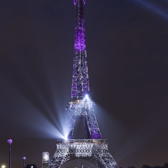 Illustration de la Tour Eiffel en rose - Personnalités à la soirée de lancement "Octobre Rose" pour soutenir l'association contre le cancer du sein et remise du prix Estée Lauder au Café de l'Homme à Paris. Le 26 septembre 2016 © Olivier Borde / Bestimage