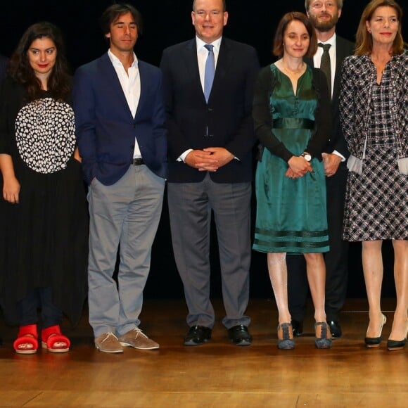 Adonis, Frédéric Mitterrand, Rosa Barba, Paul Greveillac, le prince Albert II de Monaco, Catherine Dousteyssier-Khoze, Johannes Maria Staud, la princesse Caroline de Hanovre, Jean Loup Dabadie, Frédéric Vitoux et Dany Lafferrière lors de la proclamation du palmarès 2016 de la Fondation Prince Pierre dans la salle de l'Opéra Garnier à Monaco le 4 octobre 2016. © Bruno Bebert/Bestimage