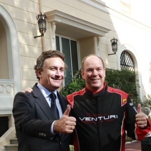 Alejandro Agag (patron de la Formule E) et le prince Albert II de Monaco lors de la présentation de la nouvelle monoplace de Formule E de Venturi au palais princier à Monaco le 26 septembre 2016. © Claudia Albuquerque / Bestimage