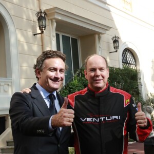 Alejandro Agag (patron de la Formule E) et le prince Albert II de Monaco lors de la présentation de la nouvelle monoplace de Formule E de Venturi au palais princier à Monaco le 26 septembre 2016. © Claudia Albuquerque / Bestimage