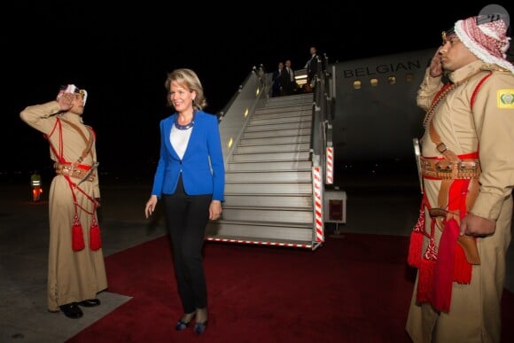 La reine Mathilde de Belgique et Alexander De Croo, vice-premier Ministre et Ministre de la coopération au développement belge, ont été accueillis à leur arrivée par le maire d'Amman, Aquel Biltaji, le 24 octobre 2016 à l'occasion d'un voyage humanitaire de deux jours.