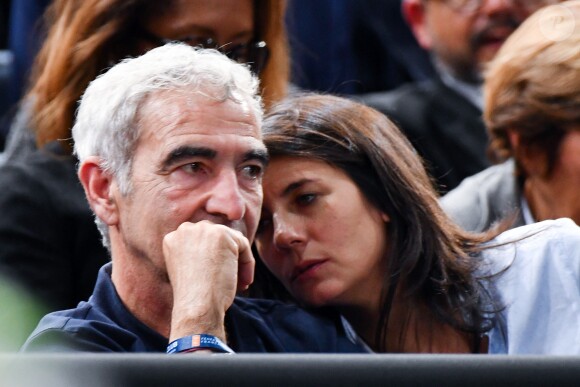 Raymond Domenech et Estelle Denis au BNP Paribas Tennis Masters Paris 2016. Paris, le 4 novembre 2016.