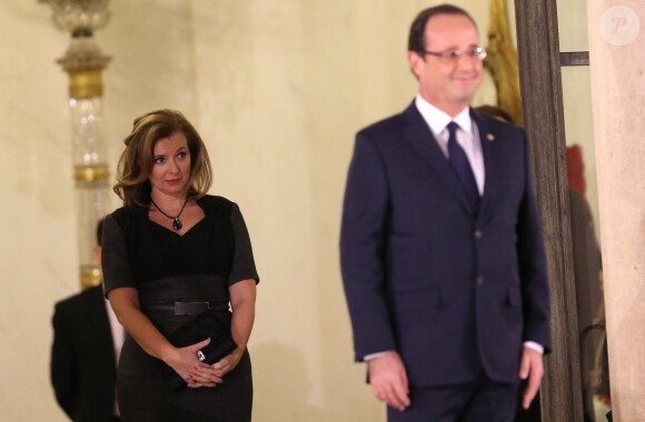 Valerie Trierweiler et Francois Hollande au Diner d'Etat en l'honneur de Mme Dilma Rousseff, Presidente de la Republique Federative du Bresil au palais de l'Elysee a Paris le 11 Decembre 2012.